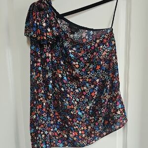 J. Crew Asymmetrical Sleeveless Blouse in Blue and Red